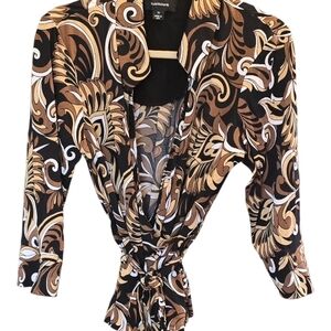 R&M Richards Women's Black and Brown Patterned Blouse